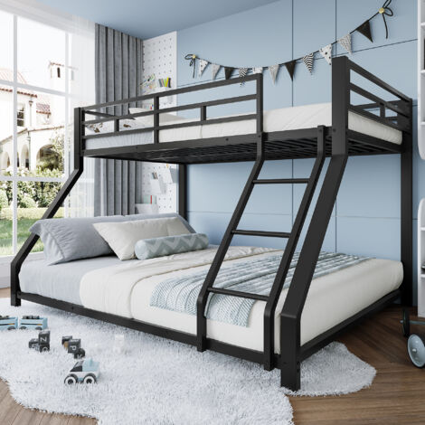 Letto a castello 90/140x200 cm, letto per bambini per 2-3 persone, con scaletta, struttura in metallo, senza materasso, nero