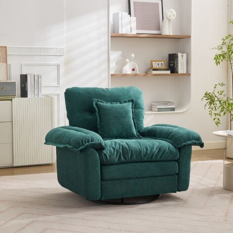 Fauteuil pivotant 360°, assise large, coussin de soutien, base métal stable, revêtement chenille rembourré - vert