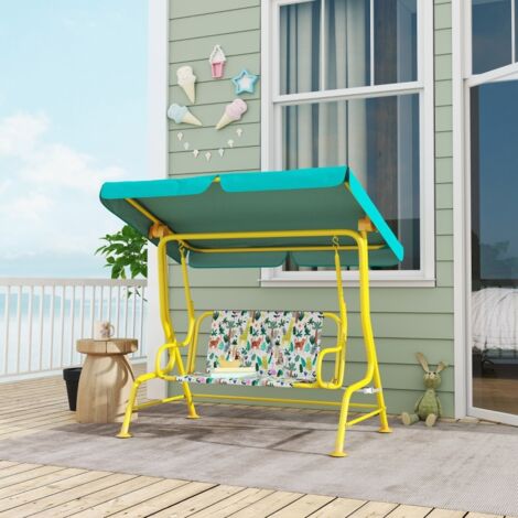 Altalena per bambini a 2 posti con tettuccio regolabile e cinture di sicurezza, 112x75x120 cm, poliestere verde