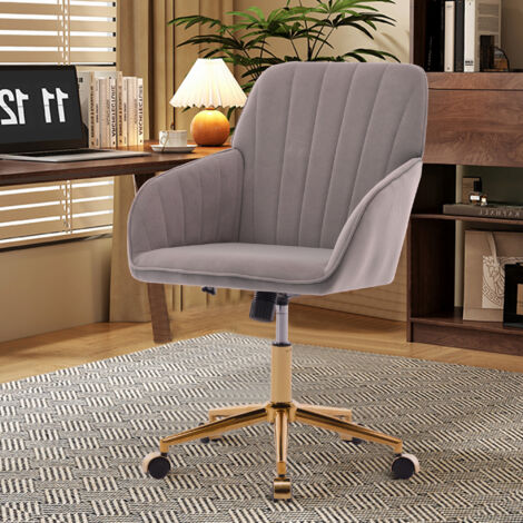 Sedia da ufficio girevole ergonomica, regolabile in altezza da 50 a 59 cm, con schienale e seduta in velluto grigio.