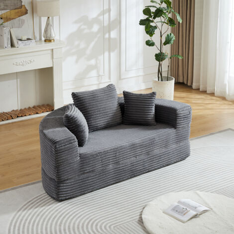 Divano convertibile semicircolare 2 in 1 e lettino rotondo con tasca portaoggetti, velluto a coste grigio,