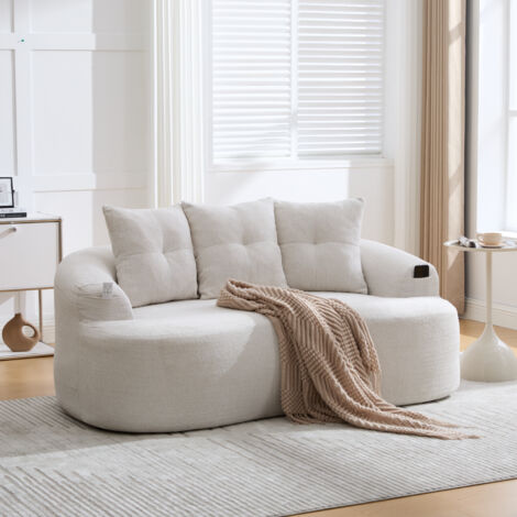 Divano a 2 posti 164x92x60 cm, seduta profonda, cuscini spessi, schiuma e molle insacchettate, ciniglia beige