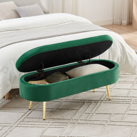 Panca contenitore pieghevole da 110 cm - Tessuto morbido e spesso - Panca multifunzionale per soggiorno e camera da letto - Ciniglia, struttura in legno massello, capacità di 20 litri, verde