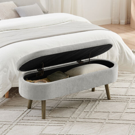Panca contenitore pieghevole da 110 cm - Tessuto morbido e spesso - Panca multifunzionale per soggiorno e camera da letto - Ciniglia, struttura in legno massello, capacità di 20 litri, grigio chiaro