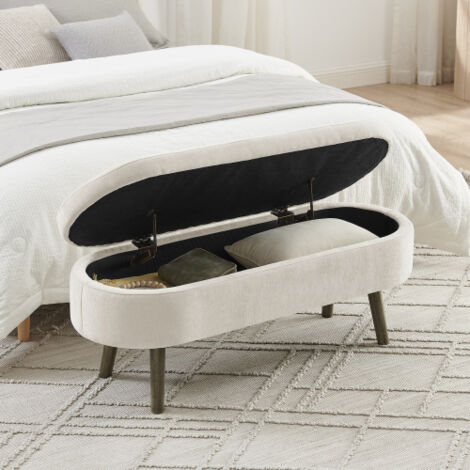 Panca contenitore pieghevole da 110 cm - Tessuto morbido e spesso - Panca multifunzionale per soggiorno e camera da letto - Ciniglia, struttura in legno massello, capacità di 20 litri, beige