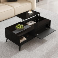 MODFU - Tavolino da caffè sollevabile 110x50x48 cm, soggiorno, piano laccato nero, contenitore integrato, pannello truciolare