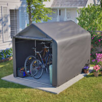 Pensilina per biciclette - Pensilina per biciclette da esterno con porta avvolgibile, ventilazione, struttura in metallo e telo in PE grigio - 160x220x165 cm