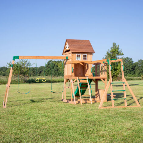 Backyard Discovery Montpelier Wooden Climbing Frame with 2 x Swings, Trapeze and 1 x Slide (1/5)