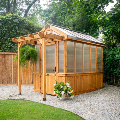 Backyard Discovery Bellerose Cedar Wood Greenhouse with Pergola Front  2.7m x 1.8m (9ft x 6ft)
