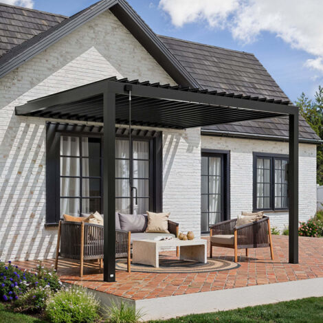 Backyard Discovery Evanston Wall Mounted Louvered Steel Garden Pergola - 3.6m x 3m (12ft x 10ft) (1/5)