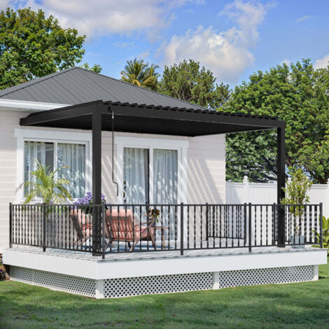 Backyard Discovery Evanston Wall Mounted Louvered Steel Garden Pergola - 4.3m x 3m (14ft x 10ft)