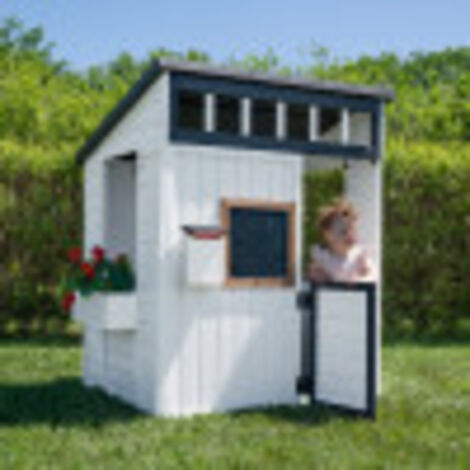 Backyard Discovery Caraway Cottage Cedar Wooden Garden Playhouse White with Kitchen Accessories