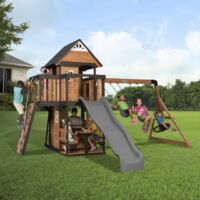 Backyard Discovery Canyon Creek Wooden Climbing Frame with 2 x Swings, Web-Swing and 1 x Slide