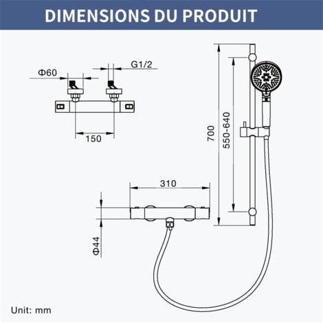 DETBOM Thermostat-Duschsäule Schwarzer Duschmischer mit 3 Düsen Handbrause und Duschstange Modernes Duschset