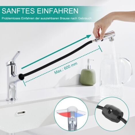 DETBOM Wasserhahn Bad mit Ausziehbar Brause Armatur Badezimmer mit 2 Strahlarten Einhebelmischer Waschbecken Warm Kalt Mischbatterie Bad Waschbeckenarmatur Chrom
