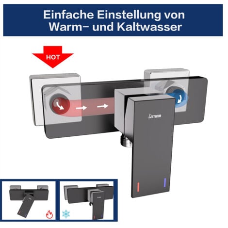 DETBOM Mischbatterien für Duschen Bad-Duscharmatur Schwarzer Brausebatterie mit Keramikkartusche Wandmontage