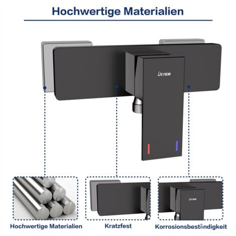 DETBOM Mischbatterien für Duschen Bad-Duscharmatur Schwarzer Brausebatterie mit Keramikkartusche Wandmontage