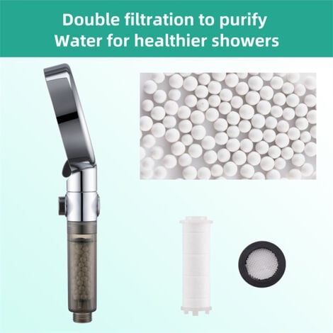 DETBOM Doccia a Mano 6 Getti tra cui Scegliere Soffione Doccia Cromato con Pulsante di Arresto Soffione Doccia con Filtro Anticalcare e Cotone PP Sostituibile