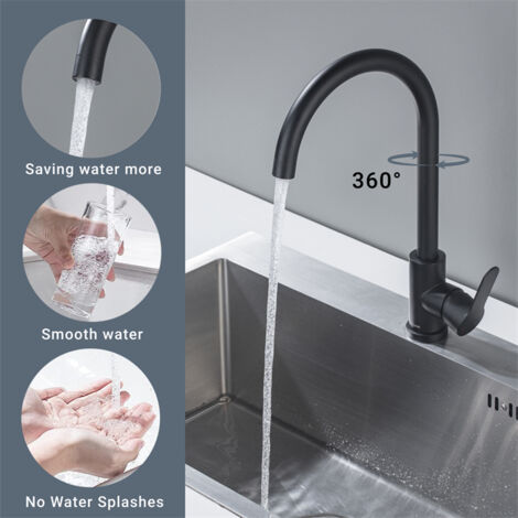 DETBOM Miscelatore da Cucina Nero Rubinetto da Cucina Girevole a 360° Miscelatore Moderno per Lavello in Acciaio Inox