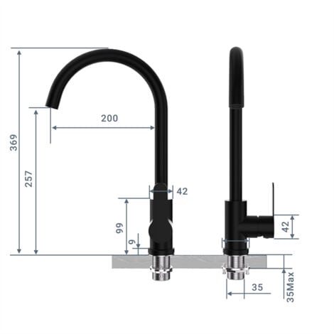 DETBOM Miscelatore da Cucina Nero Rubinetto da Cucina Girevole a 360° Miscelatore Moderno per Lavello in Acciaio Inox