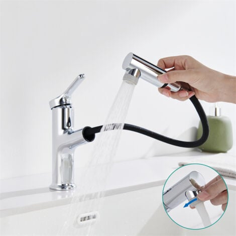 DETBOM Grifo de Baño  con Ducha Extraíble Grifo Mezclador para Lavabo con 2 Chorros Grifo Mezclador Cromado para Baño