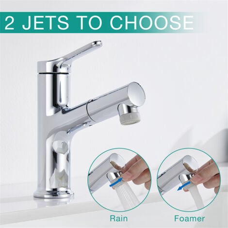 DETBOM Grifo de Baño  con Ducha Extraíble Grifo Mezclador para Lavabo con 2 Chorros Grifo Mezclador Cromado para Baño