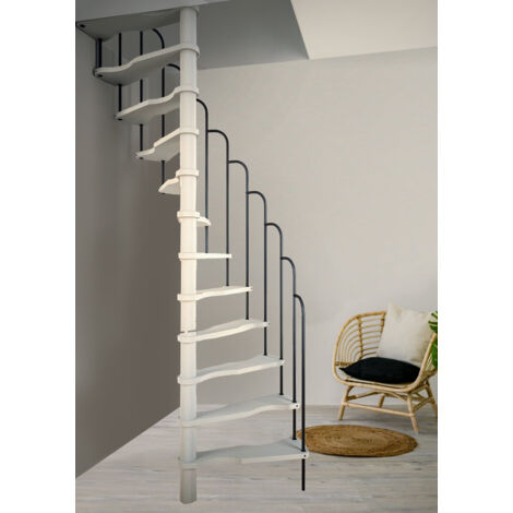 Escalera de caracol ahorradora de espacio HandyStairs 'Alpha' - altura 299 cm - hueco de escalera 125x65 cm - 12 peldaños de pino