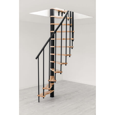 Escalera de caracol HandyStairs que ahorra espacio "Sampax-S" - 140x70 cm - 299 cm de altura - 12 peldaños de haya - Negro (1/5)
