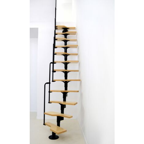 HandyStairs scale per mansarda SWIRL - Scale multiuso - Nera con gradini in faggio - Altezza 294 cm