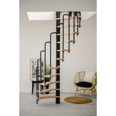 HandyStairs scala a chiocciola salvaspazio "Sampax" - 120x60 cm - altezza 299 cm - 12 gradini in faggio - Nero