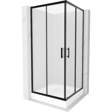 Mexen Rio quadratische Duschkabine 90 x 90 cm, Frost, Schwarz + Duschwanne Rio, Weiß - 860-090-090-7 (1/5)