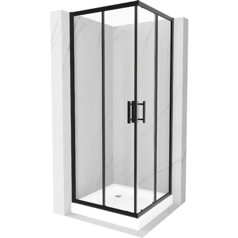 Mexen Rio quadratische Duschkabine 70 x 70 cm, Transparent, Schwarz + Duschwanne Rio, Weiß - 860-070