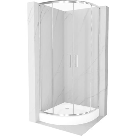 Mexen Rio halbrunde Duschkabine 90 x 90 cm, Transparent, Chrom + Duschwanne Rio, Weiß - 863-090-090-