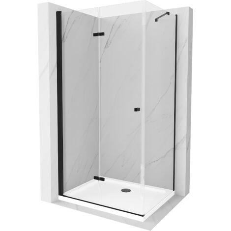 Mexen Lima klappbare Duschkabine 120 x 80 cm, Transparent, Schwarz + Duschwanne Flat, Weiß - 856-120