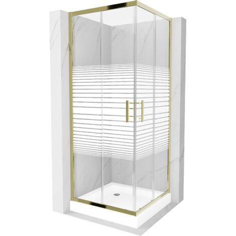 Mexen Rio quadratische Duschkabine 80 x 80 cm, Gestreift, Gold + Duschwanne Rio, Weiß - 860-080-080-