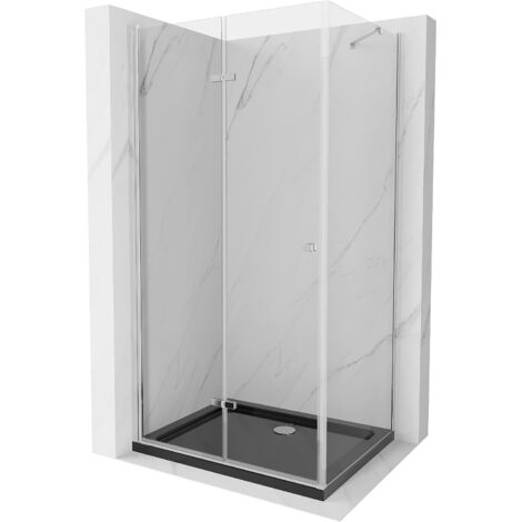 Mexen Lima klappbare Duschkabine 120 x 90 cm, Transparent, Chrom + Duschwanne Flat, Schwarz - 856-12