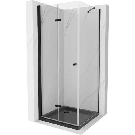 Mexen Lima klappbare Duschkabine 90 x 90 cm, Transparent, Schwarz + Duschwanne Flat, Schwarz - 856-0