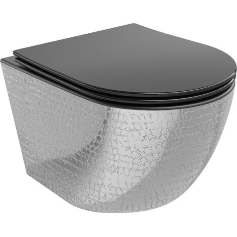 Mexen Lena WC-Schüssel Randlos mit slim Sitz und Absenk-Automatik, duroplast, Schwarz matt/Silber Sc