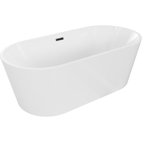 Mexen Luna Badewanne freistehend 180 x 80 cm, weiß, Überlauf schwarz - 52031808000-70