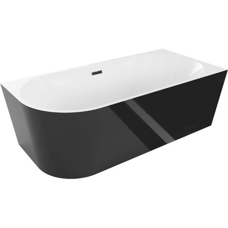 Mexen Mia freistehende rechteckige Badewanne 160 x 75 cm, weiß/schwarz, schwarzer Überlauf - 5269160
