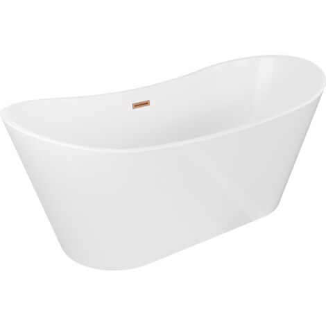 Mexen Montana Badewanne freistehend 180 x 80 cm, weiß, gebürsteter Messingüberlauf - 52011808000-65