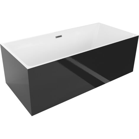 Mexen Nita freistehende Badewanne 170 x 80 cm, weiß/schwarz, Abfluss gun gray gebürstet - 5209170807