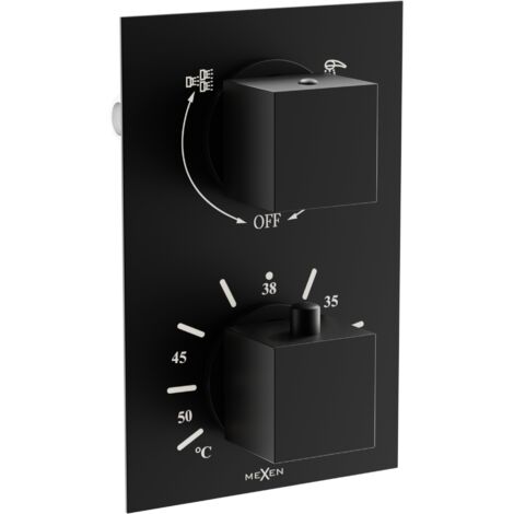 Mexen Cube Thermostat-Wannen-/Brausebatterie mit 2 Ausgängen, Schwarz - 77502-70