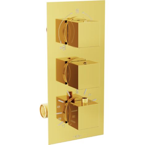 Mexen Cube Thermostat-Wannen-/Duschbatterie mit 3 Ausgängen, Gold - 77503-50