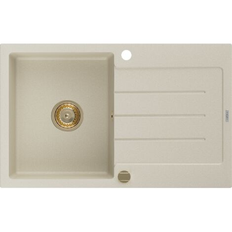 Mexen Bruno Granitspüle mit einem Becken und einer Abtropffläche 795 x 495 mm, Beige, Siphon Gold -
