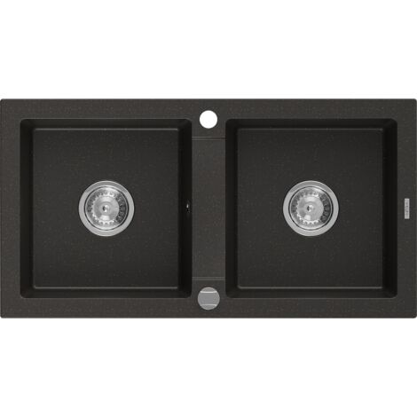 Mexen Mario 2-Becken-Granit-Spülbecken 820 x 436 mm, Schwarz/Gold Metallisch - 6504822000-75