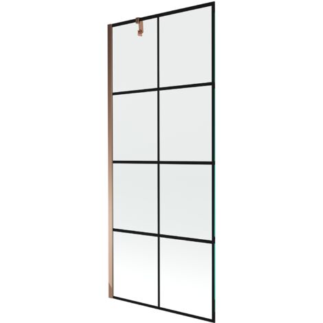 Mexen Next 1-Flügel-Badewannenwand 80 x 150 cm, Schwarzes Design, Rosa Gold - 895-080-000-00-77-60