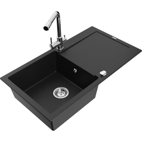 Lavello Granitspüle Graphit 77,5x49,5cm - Mit Abtropffläche & 10 Jahre Garantie