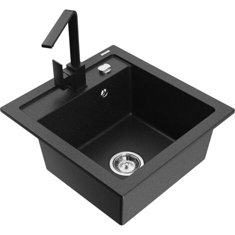 Mexen Vito 1-Becken-Granit-Spüle mit Mischbatterie Rita, Schwarz/Silbermetallic - 6503-73-670300-70 (1/5)