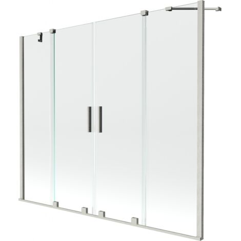 Mexen Velar Duo Badewannenabtrennung, 2-flügelige Schiebetür 190 x 150 cm, transparent, gebürstetes Nickel - 896-190-000-02-97